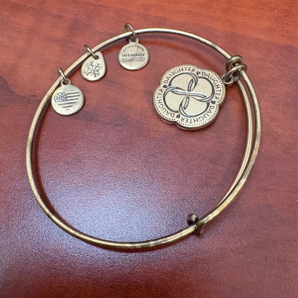 Alex and Ani Daughter Infinite Love Charm Bangle Gold Tone Expandable